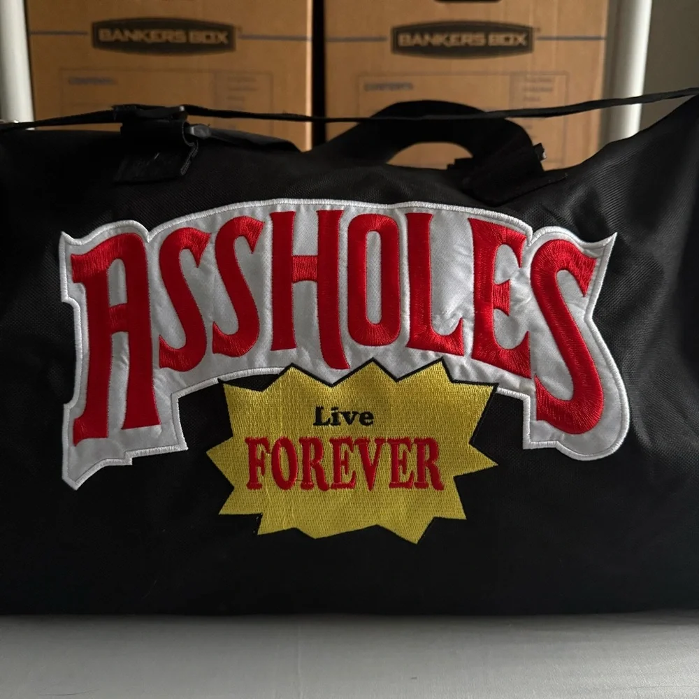 Asshol*s Live Forever Black Festival Overnight Weekend Gym Travel Duffle Bag